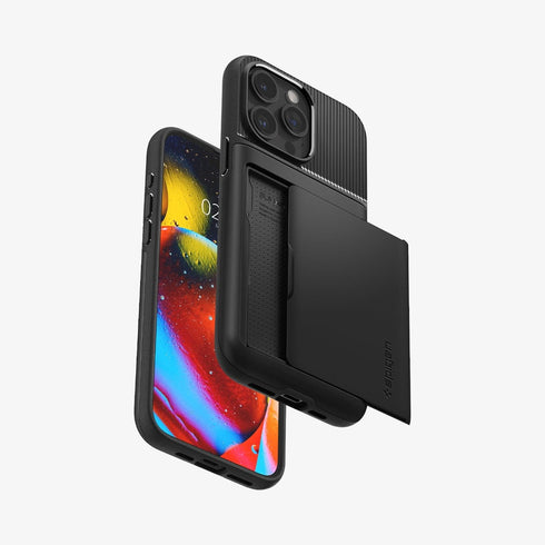 ACS06589 - iPhone 15 Pro Max Case Slim Armor CS in black showing the back with card in slot